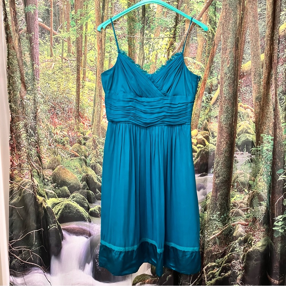 Silk Laundry by Design Teal Cocktail Dress Y2K size 10 blue green - Picture 2 of 13